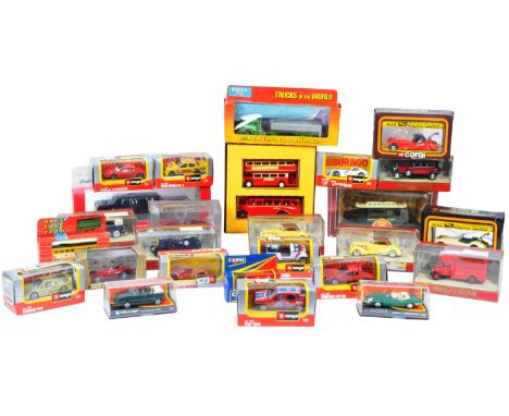 A large collection of approximately x25 assorted diecast model cars and other vehicles of various scales and makers to includ