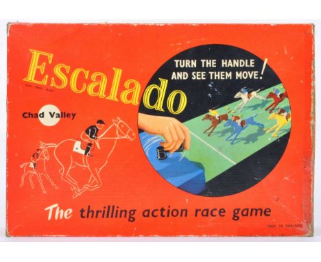 An original vintage circa 1950's Chad Valley made horse racing game. The game appearing complete with linen race course, wire