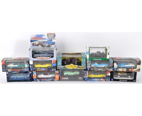 Diecast - a collection of x12 1/43 scale precision diecast boxed models - New Ray, Corgi, ERTL, Cararama and others. Includes