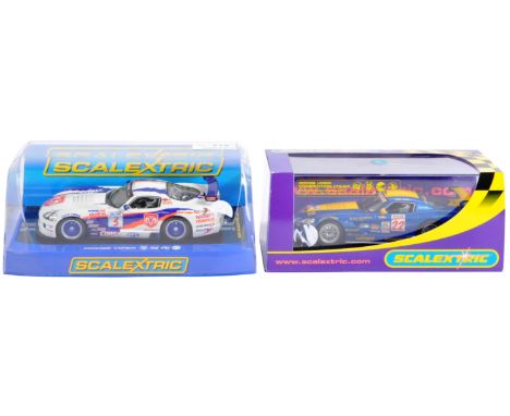 Two Scalextric made 1/32 scale slot racing cars - C2907 Dodge Viper and C2522 Dodge Viper Competition Coupe. Both appearing m