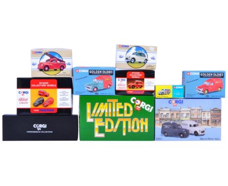 A collection of x10 assorted boxed diecast model cars and vans, all of Morris Minor interest. Examples to include 96756 Morri