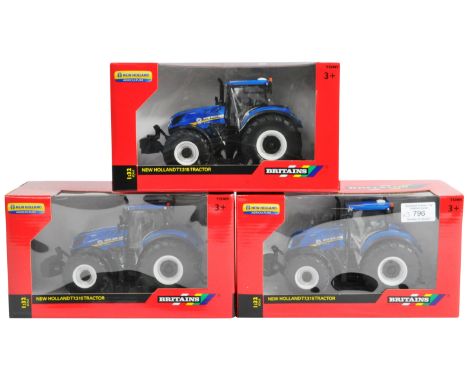 Britains - a collection of x3 Britains Farm ' New Holland Agriculture ' boxed 1/32 scale diecast model tractors - all 43149A1