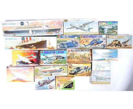 A collection of x18 original vintage boxed plastic model kits, largely of aviation / military interest, by makers Airfix, Rev