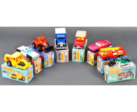 A collection of 8x original vintage Matchbox 1-75 Series boxed diecast models, to include; 29 Tractor Shovel, 38 Model A Van,
