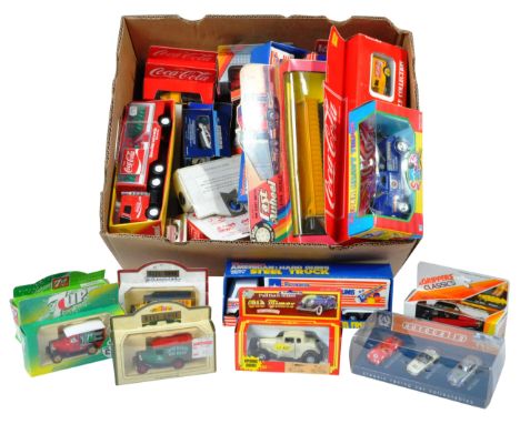 A large collection of approximately x50 assorted boxed diecast model cars of various scales and makers to include Lledo, Matc