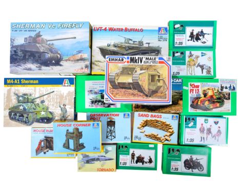 A large collection of x17 assorted plastic model kits of various scales and makers comprising; Italeri, Emhar, Monogram and B