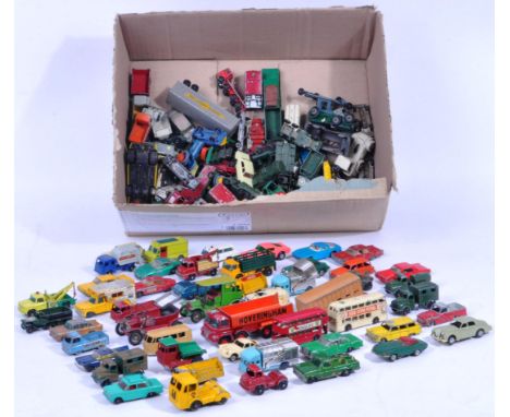 A large collection of assorted vintage diecast models to include many Matchbox Moko Lesney examples, Matchbox 1-75 Series, Hu