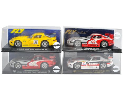 Slot Racing Cars - a collection of x4 Fly made 1/32 scale slot racing cars - all Dodge Vipers, to include; E82, A89, A8 and o