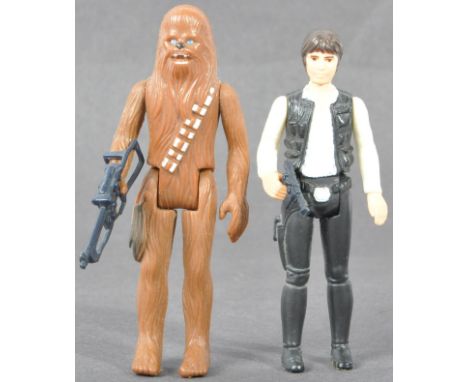 Star Wars - x2 original vintage Palitoy / Kenner made Star Wars ' First 12 ' action figures - Han Solo (GMFGI 1977, no COO), 