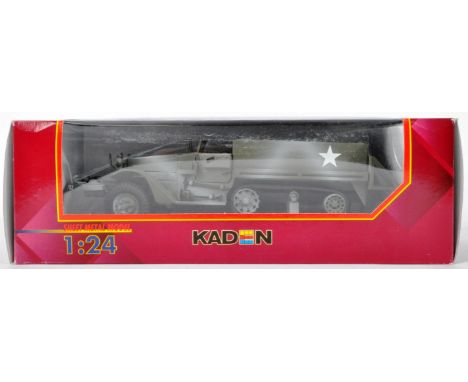 An original vintage Kaden made 1/24 scale boxed diecast sheet metal model No. K625 Halftrack M3 Ardeny. Highly detailed model