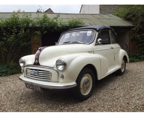 A 1958 Morris 1000 tourer, registration number WGH 698, Old English white. WGH 698 is a right hand drive export model built o