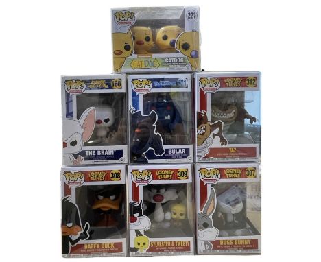 A collection of Animation Funko Pop! vinyl figures in protectors471: Bular (Trollhunters)221: Catdog160: The Brain 312: Taz30