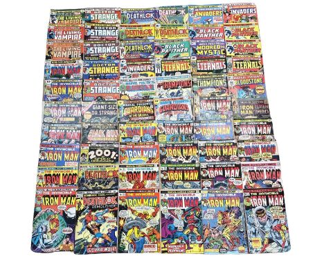 (2) A large collection of mixed vintage Marvel comic books, to include: - The Invincible Iron Man - The Eternals - Black Pant