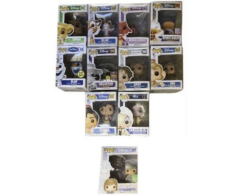 A collection of Disney Funko Pop! vinyl figures in protectors,:353: Abu300: Negatron (2017 Summer Convention Exclusive)160: S