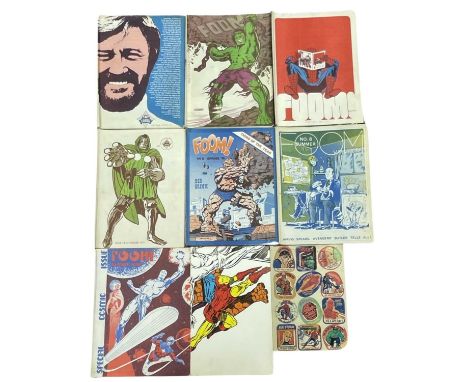 A collection of 1973 - 1974 FOOM comic books, issues: 1 - 6 / 9, with original Marvel-issues poster and a sheet of vintage st