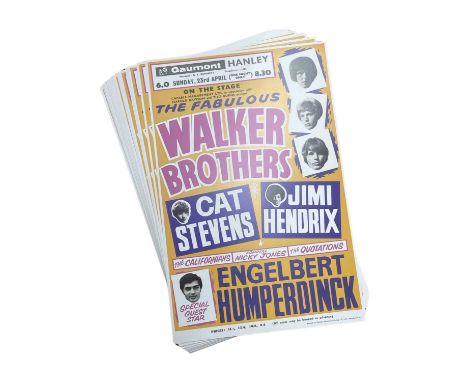 25 x professionally printed reproduction posters for The Walker Brothers, Cat Stevens and Jimi Hendrix etc at the Gaunmont, H
