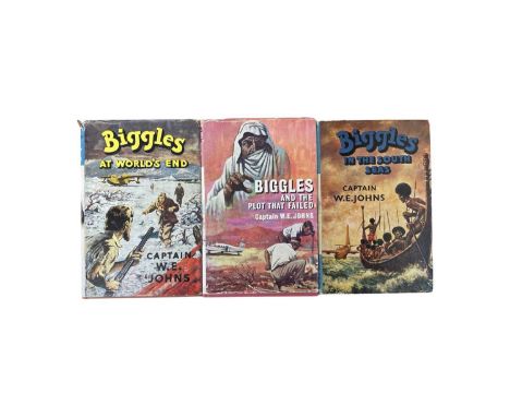 A trio of hardback Biggles First Edition books with dustwrappers, to include:  - Biggles and the Plot that Failed  - Biggles 