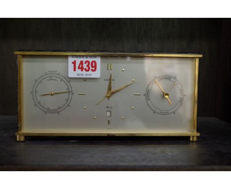 A vintage Luxor combined desk clock,&nbsp;barometer and thermometer, retailed by Asprey, 18.5cm wide.&nbsp; 