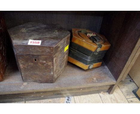 An old hexagonal accordion,&nbsp;in mahogany box.&nbsp; 