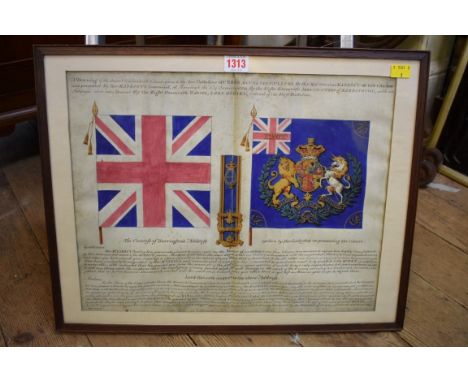 An early 19th century watercolour and manuscript study of the 'Two BattalionsÂ&nbsp;Queen's Royal Volunteers',Â&nbsp;33.5 x 4