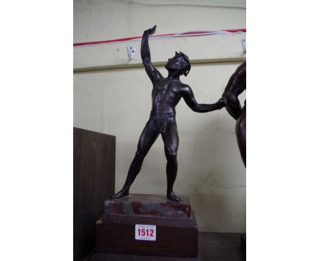 A bronze figure of an athlete, on marble and oak base, total height 41cm.&nbsp;&nbsp; 