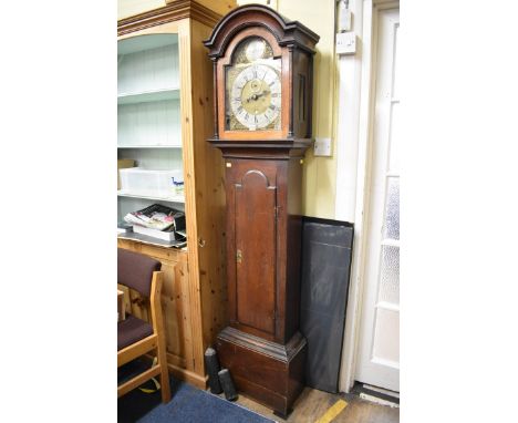 A Georgian oak eight day longcase clock,&nbsp;the 12in arched brass dial inscribed 'Richd Smith, Portsmouth', 196.5cm high, w