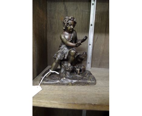 French School, late 18th/early 19th century, a figure group of a classical boy and rabbit, bronze, 18cm high.&nbsp; 