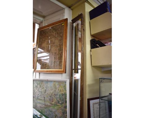 An unusual antique gilt framed tall narrow wall mirror,Â&nbsp;194 x 20cm. 