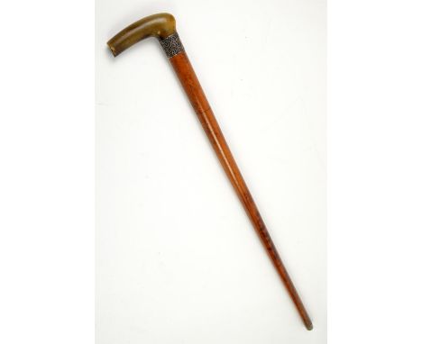 Late 19th century malacca swordstick with horn handle and white metal mount, 90cm long, 