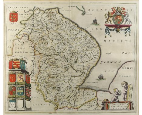 J Blaue, Map of Lincolnshire, from the Atlas Novus, Amsterdam 1648, hand-coloured engraving, Latin text verso, 42 x 50cmPROVE