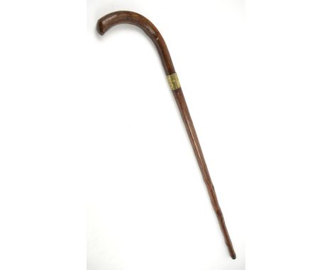 Early 20th century wood sheathed and brass mounted swordstick, 94cm long,