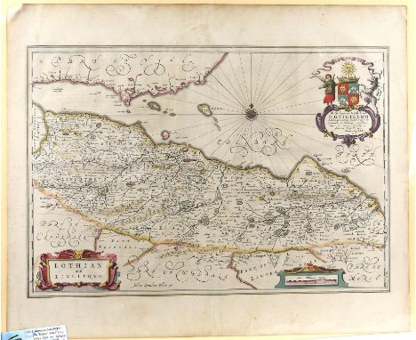 Map of Lothian and Linlithgow by John and Cornelius Blaeu, from Blaeu Atlas of Scotland 1654, Latin text verso, engraving, la