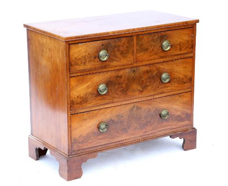 19th century mahogany chest of two short over two long drawers, on bracket feet, H82 x W93 x D48cm