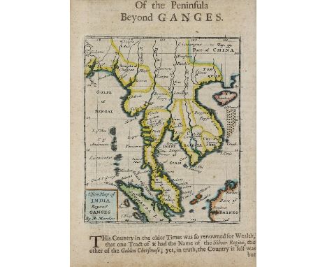 Late 17th Century miniature map of the peninsula beyond Ganges London: 1688 by Robert Morden 125 x 105mm, set in a page of te
