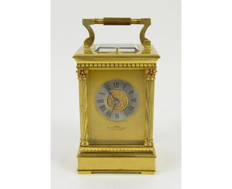 19th century brass repeating carriage clock, c.1864-1875, examined by Wales & McCulloch, 56 Cheapside E.C., silvered chapter 
