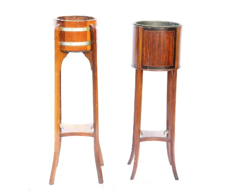 Early 20th century mahogany plant stand, 98cm high, and an oak plant stand, 102cm high, (2),