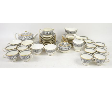 Wedgwood Florentine tea service for 12, including teapot, h12cm, sucrier h9cm, cream jug, 12 cups and saucers and 12 cake pla