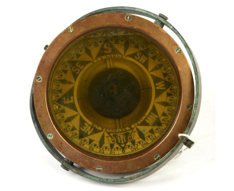 Liquid filled brass compass by Lilley & Reynolds Ltd, London, 18.5cm diam