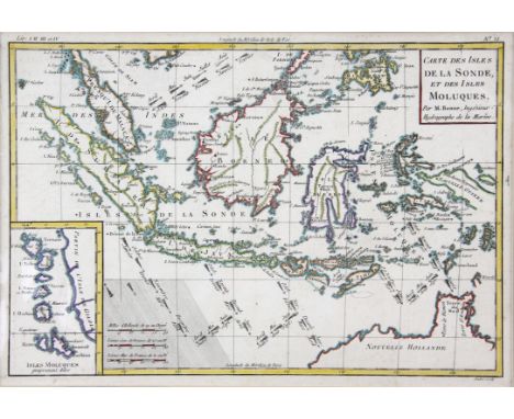 18th century map,  Carte des Isles de la Sonde et des Isles Moluques by Bonne Rigobert (1729  1795); he was royal Hydrographe