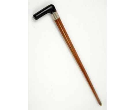 Late 19th century malacca swordstick with ebony handle and white metal mount, 84.5cm long,