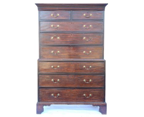 19th century mahogany secretaire chest, with two short over three long graduated drawers above secretaire with fitted interio