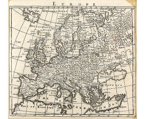 Early 18th century map of Europe by Herman Moll 18 x 19 cms uncoloured but with mount, Heirlooms label verso, part of a priva