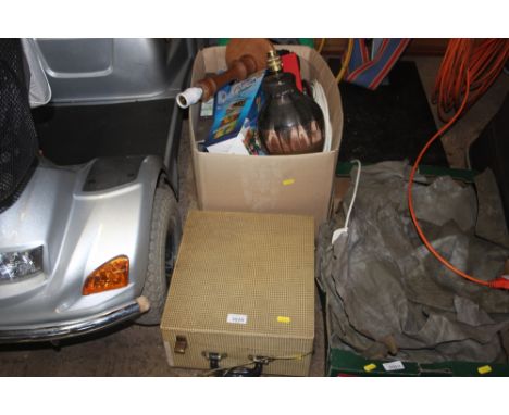 A record player - sold as collector's item; together with a box of various sundries