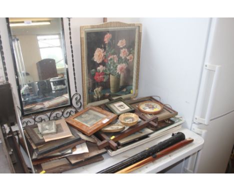 A quantity of various pictures, prints and miniatures; and a firescreen 