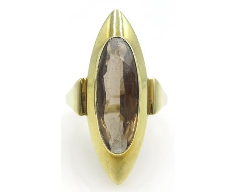 14ct gold oval smoky quartz ring, marquise mount stamped 585FB Condition Report & Further Details Approx 3.8gm, size O-PClick