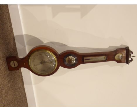 19th Century wheel barometer with thermometer, concave mirror and hydrometer inscribed "G Taroni, Leek" in mahogany banjo pat