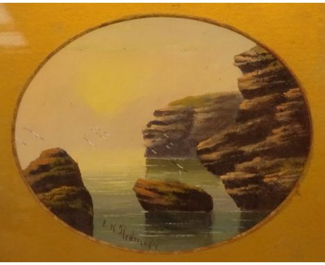 Edward King Redmore (British 1860-1941): Coastal Landscape, oval oil on board signed, After John Leech, 'Mr. Briggs goes out 