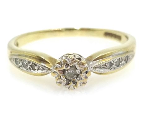 9ct gold diamond ring with diamond shoulders hallmarked Condition Report & Further Details Approx 1.9gm, size OClick here for