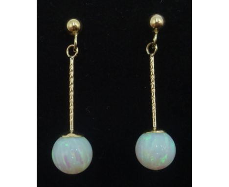 Pair of 9ct gold opal pendant ear-rings, stamped 375 Condition Report & Further Details Click here for further images, condit