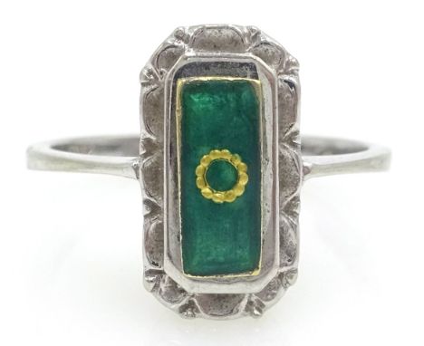18ct white gold ring set with green enamel panel Condition Report & Further Details Size G-HClick here for further images, co